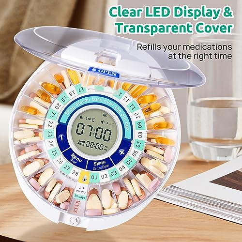 Automatic Pill Organizer with Alarm - Upgraded Motion Sensor Automatic Pill Dispenser for Elderly with Alarm and Flashing Light, Medication Organizer for Medication and Supplement, Smart Pill Reminder