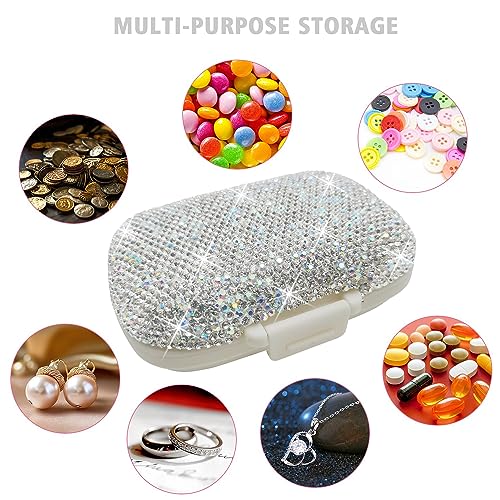 Owemtao Bling Pill Case for Purse Medicine Vitamin Container Holder Pocket Pill Case Round Medicine Organizer for Vitamin/Fish Oils/Supplement Travel Medicine Kit (8 Compartment Silver)