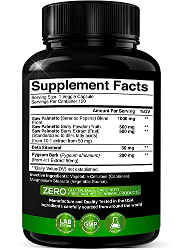 X Gold Health Saw Palmetto Prostate Supplement for Men | Pygeum Bark | Beta Sitosterol Supplement | Potent 3X Formula | Urinary Function Prostate | DHT Blocker Hair Growth | 4 Month Supply Male Pills