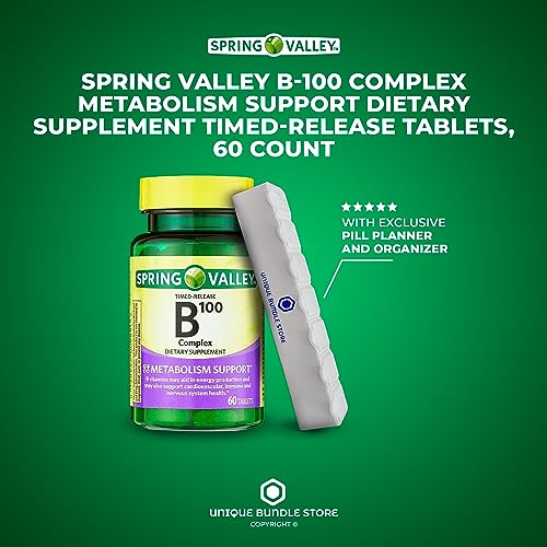 Spring Valley, B Complex 100, Tablets 60 Count Metabolism Support Dietary Supplement, Vitamin b Complex, Timed-Release + 7 Day Pill Organizer Included (Pack of 1)