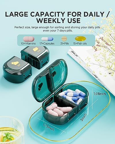 Extra Large Weekly Pill Organizer 2 Times A Day, Acedada Drop-Proof 7 Day Am Pm Pill Box, XL Twice Daily Pill Case, Portable Detachable 14 Grids, Sturdy Medicine Container for Vitamins Fish Oils, DG