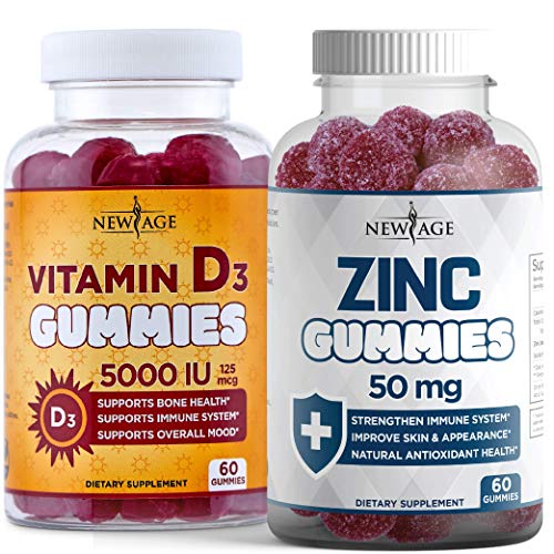 NEW AGE Immune Defense Combo - 2 Pack - Vitamin D3 Gummies 5000 IU 125mcg & High Potency Zinc Gummies, Immune Booster 120 Count