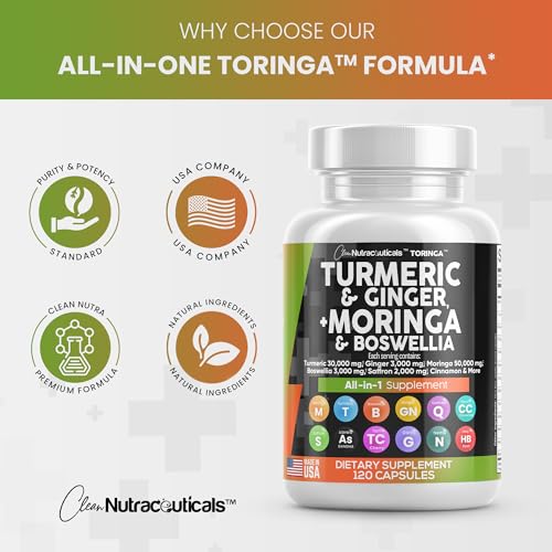 Turmeric Curcumin 30000mg Ginger 3000mg Moringa 50000mg Boswellia Saffron 2000mg - Joint Support Supplement for Women and Men with Ceylon Cinnamon, Quercetin, Tart Cherry Made in USA 120 Caps