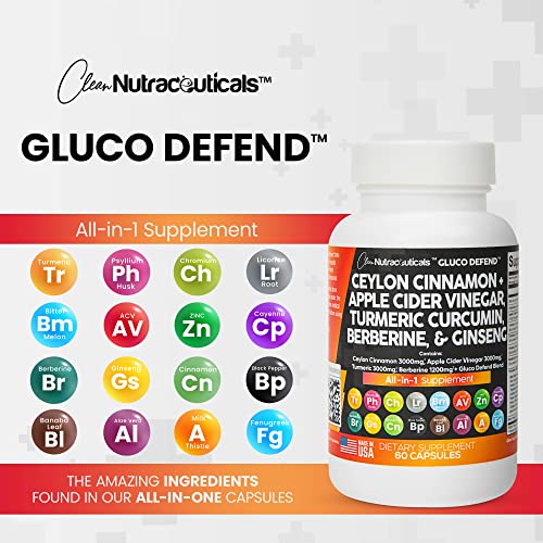 Clean Nutraceuticals Ceylon Cinnamon 3000mg Turmeric 3000mg Apple Cider Vinegar 3000mg Ginseng 2000mg Berberine 1200mg Plus Bitter Melon Gymnema Milk Thistle Fenugreek