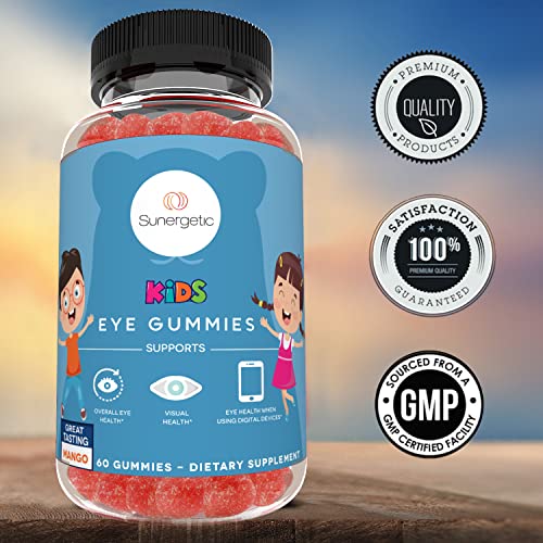 Sunergetic Premium Eye Support Gummies for Kids - Lutein with Zeaxanthin Supports Overall Eye Health, Vision & Macular Health - Lutein & Zeaxanthin Gummies with Lutemax 2020-60 Gummies