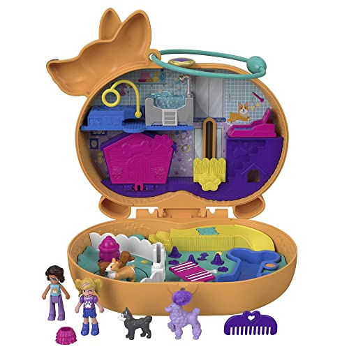 Polly Pocket Compact Playset, Corgi Cuddles with 2 Micro Dolls & Accessories, Travel Toys with Surprise Reveals [Amazon Exclusive]