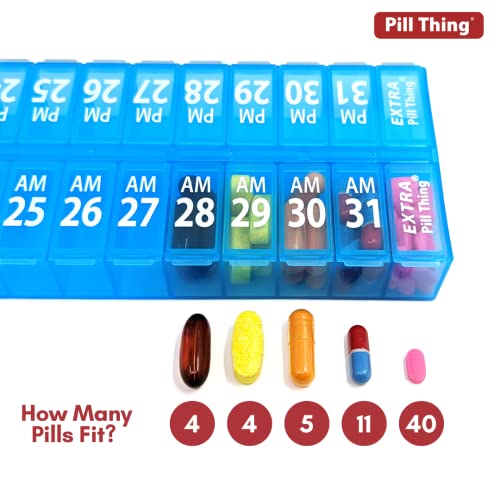 Twice-a-Day Monthly Pill Box Planner Set - AM & PM Medication Organizer for 31 Days! Set Contains 2 Organizers for One Month. (Blue - 31 Day AM/PM -1 Pack)