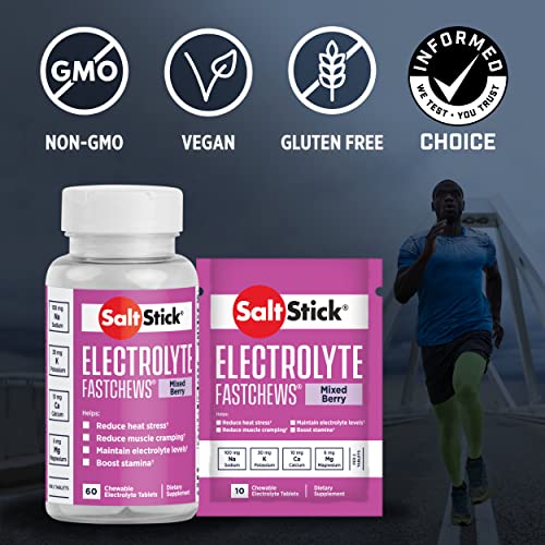 SaltStick FastChews Chewable Electrolyte Tablets | Salt Tablets for Runners, Sports Nutrition | Electrolytes for Hydration | 60 Mixed Berry Tablets