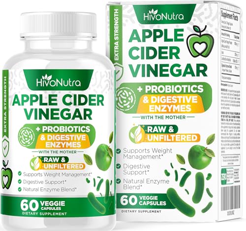 HivoNutra 3-in-1 Apple Cider Vinegar Capsules Probiotics & Digestive Enzymes for Women & Men Keto Diet Promotes Gut Health & Bloat Relief - Vegan ACV Pills with Mother