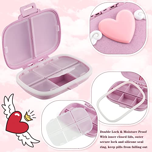 3 Packs Travel Pill Organizer 8 Compartments Small Cute Pill Container Angel Heart Pill Case Portable Pill Holder Daily Pill Holder Container for Pocket Purse (Pink)