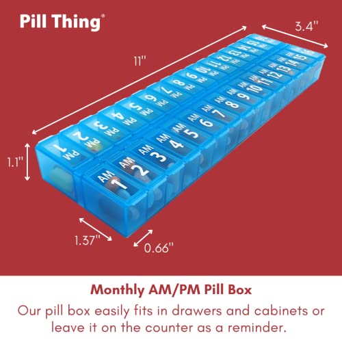 Twice-a-Day Monthly Pill Box Planner Set - AM & PM Medication Organizer for 31 Days! Set Contains 2 Organizers for One Month. (Blue - 31 Day AM/PM -1 Pack)