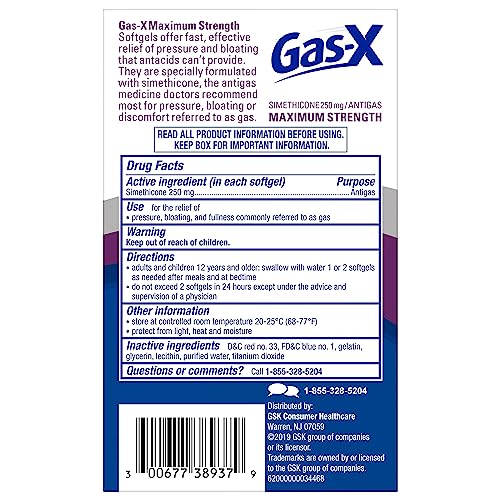 Gas-X Maximum Strength Gas Relief Softgels with Simethicone 250 mg for Bloating Relief - 50 Count