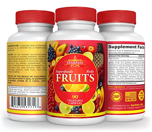 Vegetarian Balance of Superfoods Reds Fruits and Greens | Vegan Vegetables Fruits and Veggie | Natural Balance of 90 Fruits, 90 Veggies Capsules for Men, Women and Kids | Nature Vitamins and Minerals