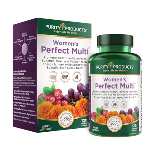 Purity Products Women’s Perfect Multi Balanced Multivitamin - Supports Urinary Tract Health, Immune, Bone + Muscle, Hair, Skin, Nails, an Elite Probiotic for Digestive Health + More - 120 Tablets