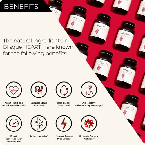 Blisque – Natural Blood Pressure Support Supplement for Heart Health and Circulation | Doctor-Approved | with 200 mg CoQ10, Hawthorn Berry, Beet Root, Turmeric | 60 Capsules