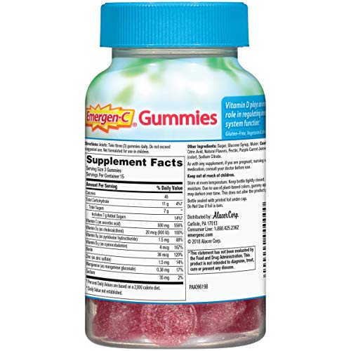 Emergen-C Immune+ Immune Gummies, Vitamin D Plus 750 mg Vitamin C, Immune Support Dietary Supplement, Caffeine Free, Gluten Free, Raspberry Flavor - 45 Count