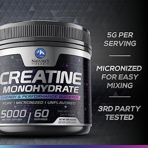 Pure Creatine 5000mg (5g) - Micronized Creatine Monohydrate Powder Unflavored, Keto Friendly - Creatine Pre Workout, Supports Muscle Building & Strength, Vegan, Keto, Gluten-Free - 60 Servings