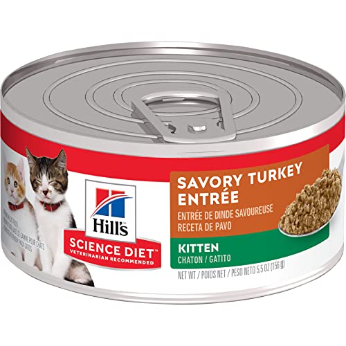 Hill's Science Diet Wet Cat Food, Kitten, Savory Turkey Entrée, 5.5 oz. Cans, 24-Pack