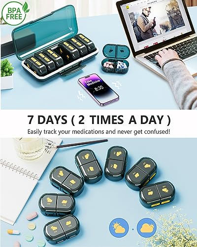 Extra Large Weekly Pill Organizer 2 Times A Day, Acedada Drop-Proof 7 Day Am Pm Pill Box, XL Twice Daily Pill Case, Portable Detachable 14 Grids, Sturdy Medicine Container for Vitamins Fish Oils, DG