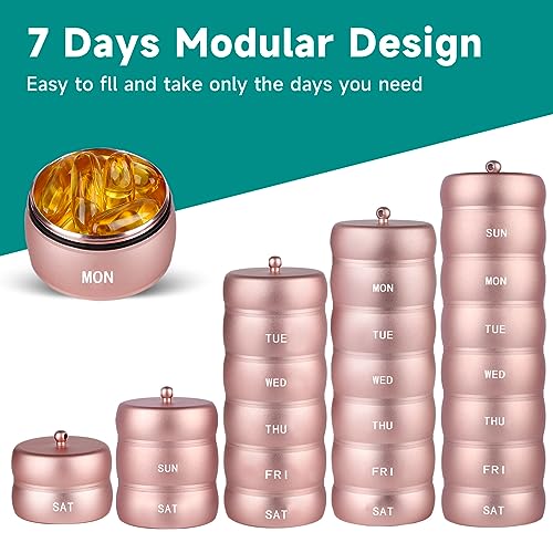 Metal Pill Organizer, Travel Pill Organizer 7 Days, Portable Medicine Organizer Pill Box, Aluminum Material, Sturdy and Waterproof. Daily Pill Box can Hold Vitamins, Fish Oil, Pills, Supplements