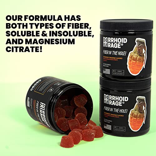 Rrhoid Rage - Fiber and Magnesium Gummies, Supports Digestive Health, Relieves Constipation, Helps Prevent Hemorrhoids, Has Both Soluble and Insoluble Fiber, Made in USA, 60 ct (1)