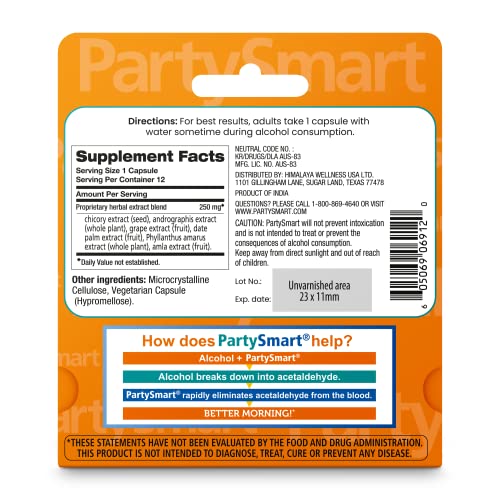 Himalaya PartySmart, One Capsule for a Better Morning, 12 Nights Out Supply, Non-GMO, Plant-Based, 250 mg, 12 Capsules