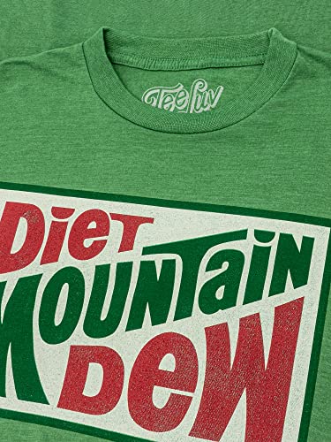 Tee Luv Diet Mountain Dew T-Shirt - Vintage MTN Dew Logo Shirt (Kelly Heather) (L)