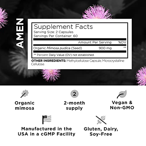 Amen Organic Mimosa Pudica Seeds Capsules, 2 Month Supply, Vegan Mimosa Pudica Seed Plant Supplement - Mimosine Sensitive Plant Pills - Fat Soluble Dietary Supplement - Non-GMO & Vegan - 120 Capsules