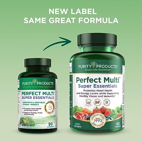 Purity Products Perfect Multi Super Essentials - Multivitamin + Fruits and Vegetables + Promotes Healthy Day and Night Vision Featuring Lutein, Zeaxanthin and Black Currant Extract - 90 Capsules