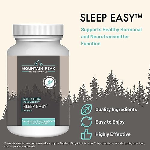 Mountain Peak Nutritionals Sleep Easy - Sleep Support Supplement Promoting A Relaxed & Calm Mood - 5-HTP, Amino Acids, Melatonin, & Magnesium - Hypoallergenic Dietary Supplement (60 Capsules)