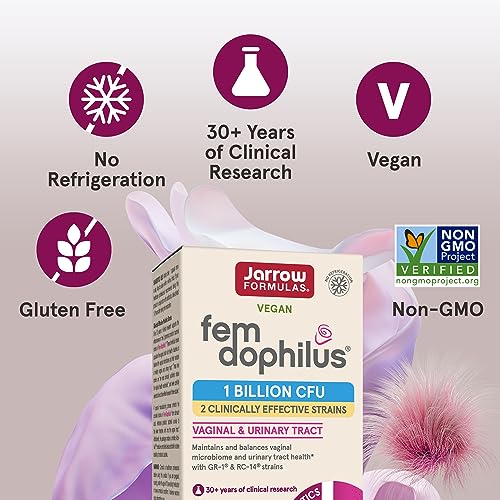 Jarrow Formulas Fem-Dophilus Probiotics 1 Billion CFU With 2 Clinically Effective Strains, Dietary Supplement for Vaginal and Urinary Tract Support, 60 Veggie Capsules, 60 Day Supply