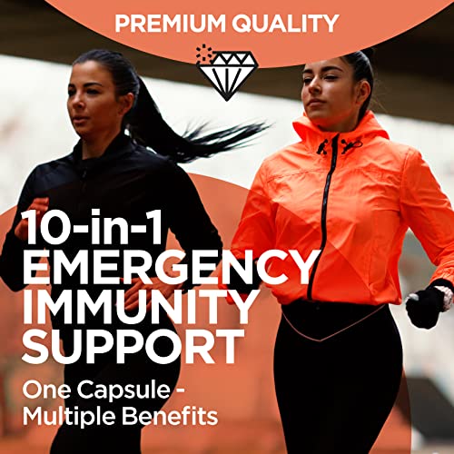 Emergency Immune Support Supplement: 10in1 Immunity Vitamins, Booster, Defense, Stress, Respiratory: Vitamin C, B6, E, Elderberry, Zinc, Echinacea, Turmeric, Garlic, Probiotic, L Glutamine (1)