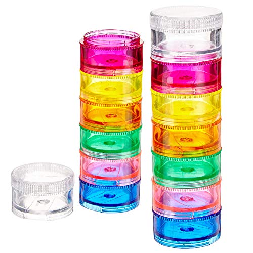 2 Pack Rainbow 7 Day Stackable Pill Organizer case Tower Box Medicine Planner Small case (Seven Day Weekly Travel Container) Medication, Vitamin Holder Organizer Pillbox Dispenser. Daily Organizers