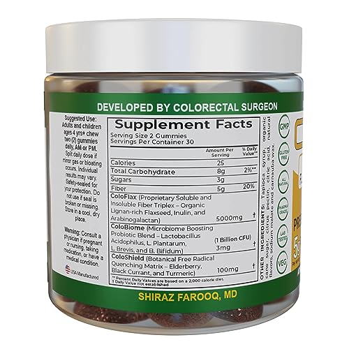 ColoFlax Flaxseed Chewable Gummy Supplement - Flaxseed Extract Chews High in Dietary Fiber, Lignans, Omega-3, Probiotics, Prebiotic, Gluten Free - Flax Seed Relief for Stomach Pain, Constipation