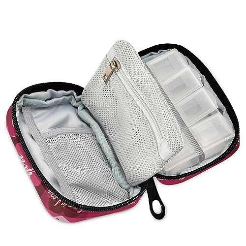 Valentines Day Hearts Travel Pill Organizer Case Weekly Portable Pill Bag Container 7 Days Pill Box Organizer for Fish Oils Vitamin Holder Supplement Travel Gifts