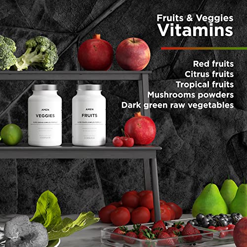 Amen Fruits + Veggies Vitamins Bundle, Raw Whole Food Multivitamin Capsules, Greens Vegetables, Red Fruits & Berries Vegan Blend, Fibers + Phytonutrients Superfood Minerals Supplement, Non-GMO, 180 ct