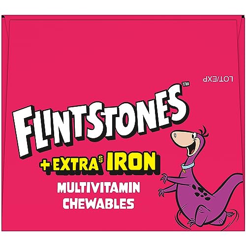 Flintstones Vitamins Chewable Kids Multivitamin with + Extra Iron, Toddler & Kid Vitamins with Vitamin C, D, Vitamin B12 & Iron for Kids, 90 Count