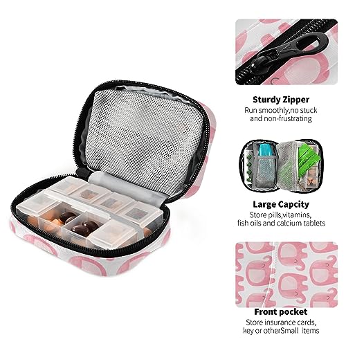 Pink Cartoon Elephant Travel Pill Organizer Case Daily Pill Box Organizer Protable Pill Container Medication Organizer for Travel Family Business Vitamins Fish Oil Supplements