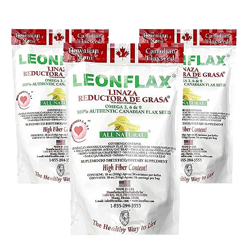 Leonflax, 100% Authentic Canadian Flax Seed, All-Natural, High Fiber Content, Dietary Supplement to Improve Your Digestive Health, 18 Oz, Bag, Natural Health Corporation (Pack of 3)