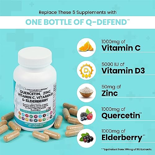 Quercetin 1000mg Zinc 50mg Vitamin C 1000mg Vitamin D 5000 IU Bromelain Elderberry - Lung Immune Defense Support Supplement Adults with Artemisinin, Sea Moss, Echinacea, Garlic Immunity Allergy Relief