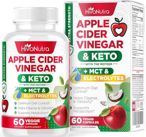 HivoNutra 4X Strength Apple Cider Vinegar Capsules + Keto & MCT Oil for Women & Men - Diet Supplement Helps Cleanse & Detox - Supports Healthy Diet - Vegan ACV Pills with Mother