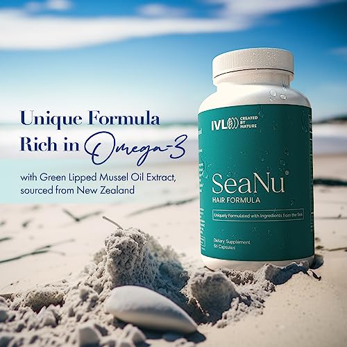 IVL SeaNU Hair Vitamins, with Biotin, Vitamin B3, Zinc, Saw Palmetto Berry Extract, Green Lipped Mussel, Herbal Extracts, for Hair Growth Support. 30 Day Supply (1 Pack)