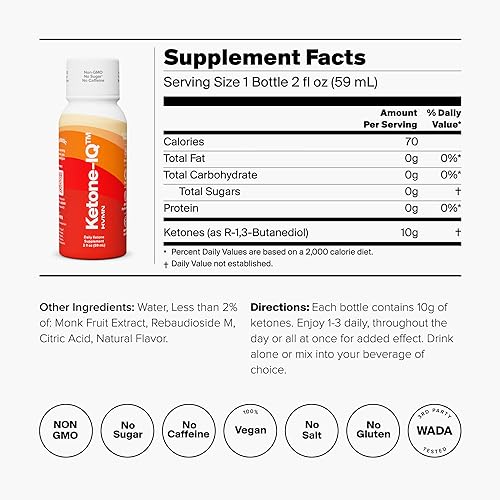 H.V.M.N. Ketone IQ Shots | Clean, Natural Energy Shots to Power Your Brain & Body | Sugar Free, Caffeine Free, No Salt | 24 On The Go Servings of Drinkable Ketones | Keto Diet NOT Required (4x6 ct)