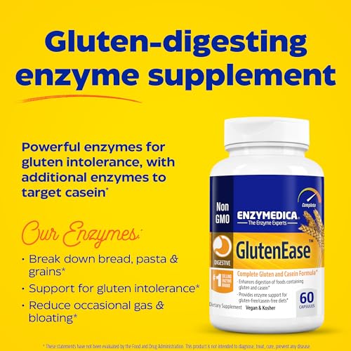 Enzymedica GlutenEase, Food Intolerance Digestive Aid, Defense Against Hidden Gluten Meals, 60 Capsules (FFP)