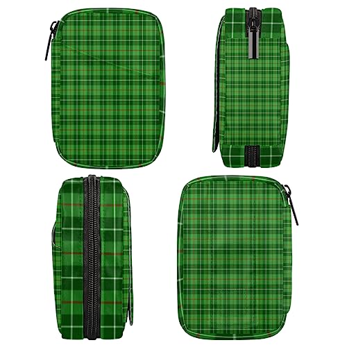 Blane Tartan Pill Box 7 Day Travel Pill Organizer for Child Adult Elder Pill Case with Zipper Green Plaid Portable Weekly Case Compact Size for Vitamin Supplement Holder