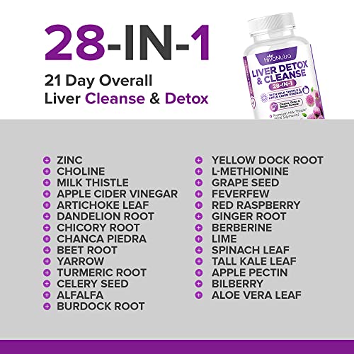 28-in-1 Liver Cleanse Detox & Repair Fatty Liver Formula - Milk Thistle Silymarin, Artichoke Extract, Dandelion & Apple Cider Vinegar - Liver Health Supplement Support Pills - Vegan Capsules