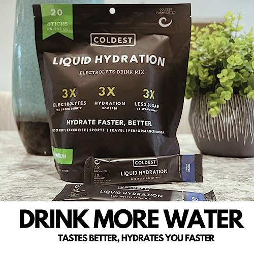 Coldest Liquid Hydration - Electrolyte Powder Packets - Electrolyte Drink Mix - Easy Open Single-Serving Stick Drop in Water - 20 Count (Fruit Punch)