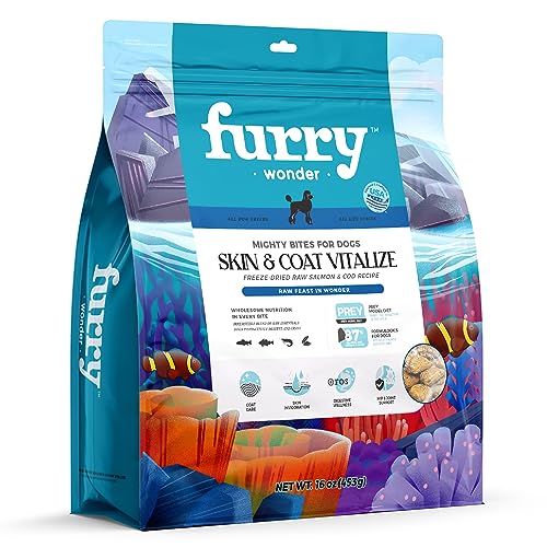 FURRY WONDER Freeze Dried Raw Dog Food Salmon and Cod Recipe 16 Ounce, Grain Free High Protein Dog Food for Complete Meal or Food Topper, USA Made Freeze Dried Raw Diet for Skin & Coat Vitalize