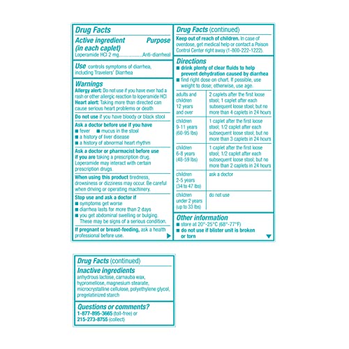 Imodium A-D Diarrhea Relief Caplets with Loperamide Hydrochloride, Anti-Diarrheal Medicine to Help Control Symptoms of Diarrhea Due to Acute, Active & Traveler's Diarrhea, 24 ct.