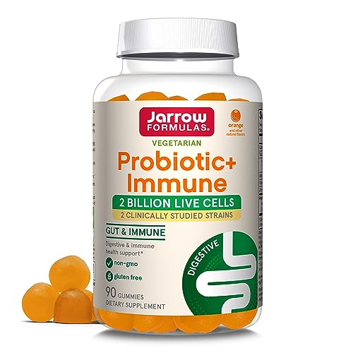 Jarrow Formulas Probiotic + Immune 2 Billion CFU With 2 Clinically-Studied Strains, Vitamins C, D & Zinc, Dietary Supplement for Digestive and Immune Support, 90 Orange-Flavored Gummies, 45 Day Supply